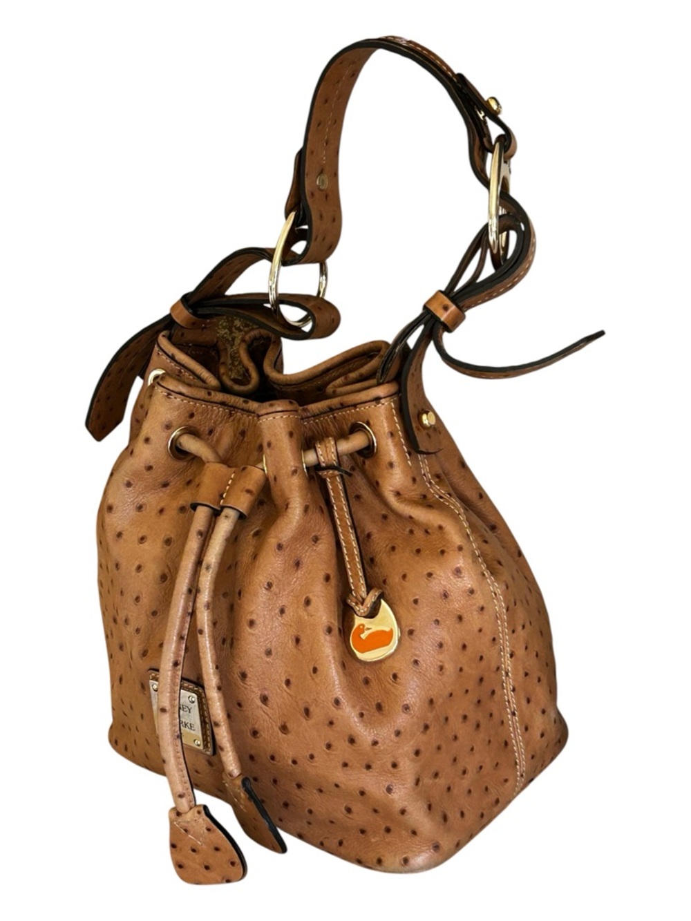 Dooney & Bourke Tan Ostrich-Embossed Drawstring Bucket Bag - Picture 5 of 17